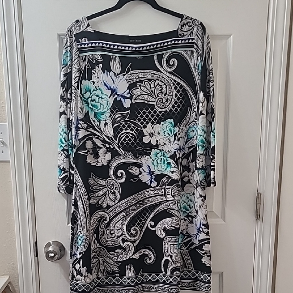 White House Black Market Black and White Paisley Dress with Floral Accents